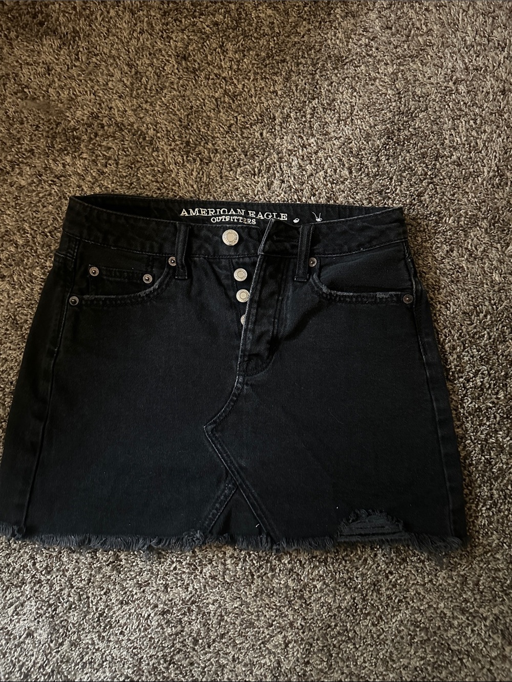 American Eagle Outfitters Black Button-Front Denim Mini Skirt